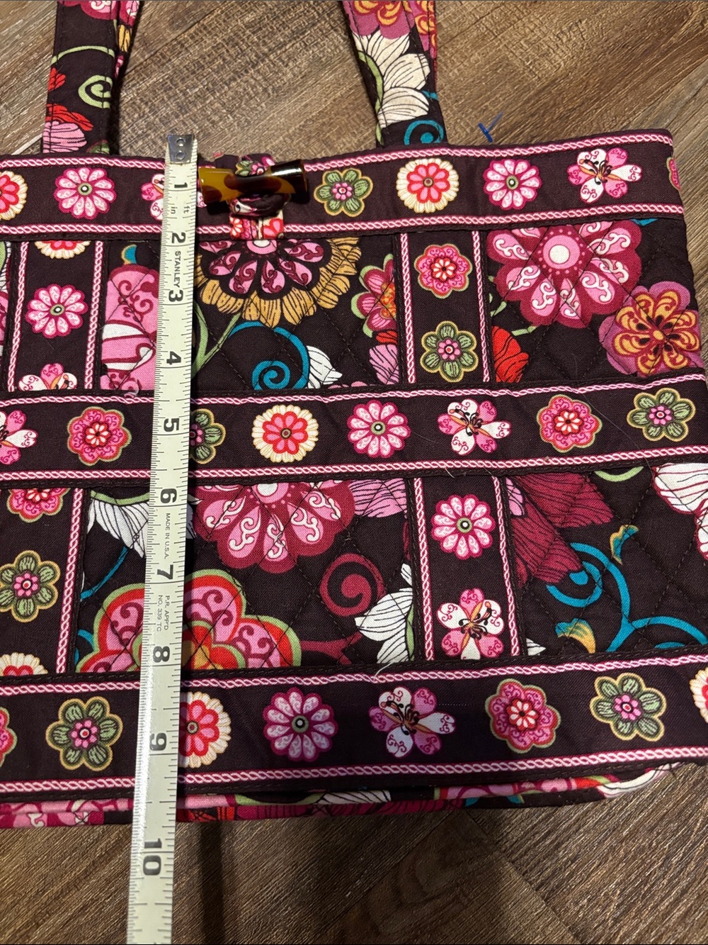 Quilted Floral Tic Tac Tote Mod Floral pattern in Pink and Brown - Picture 7 of 8